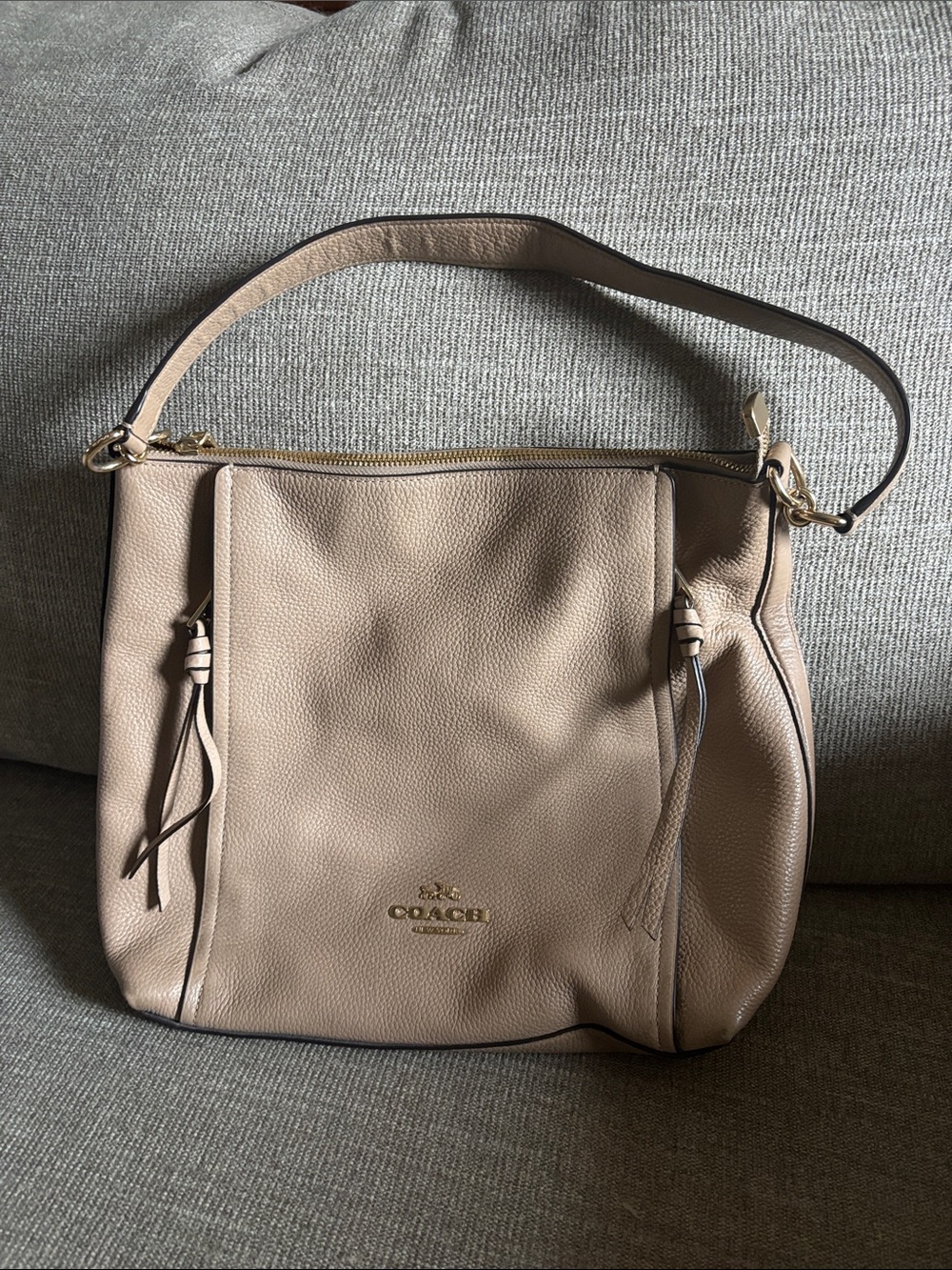 Coach Pebbled Leather Shoulder Bag in Taupe